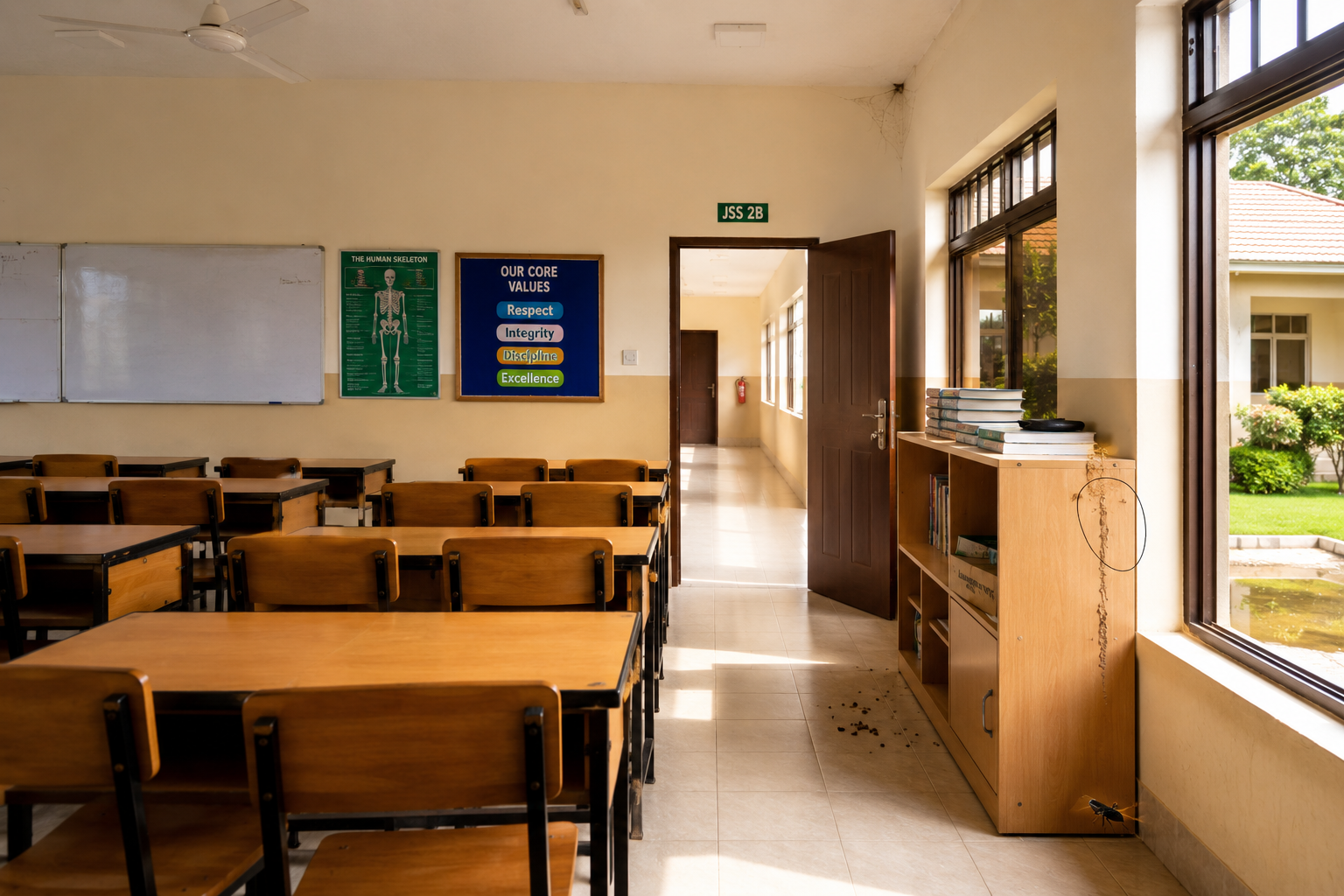 School classroom that needs cleaning and fumigation